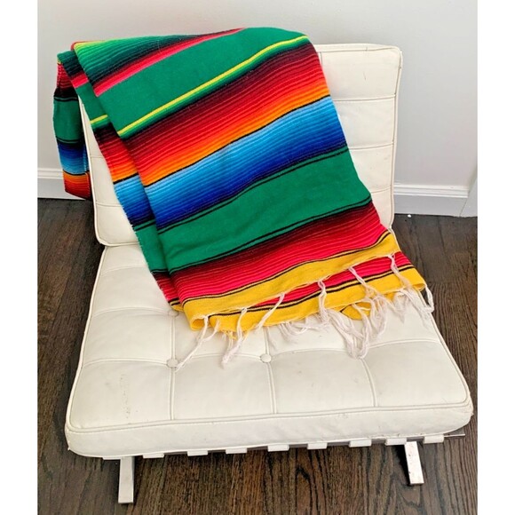 Other - FALSA Mexican Blanket 80" x 56" Serape Throw  Hand Woven Rainbow Yoga Blanket